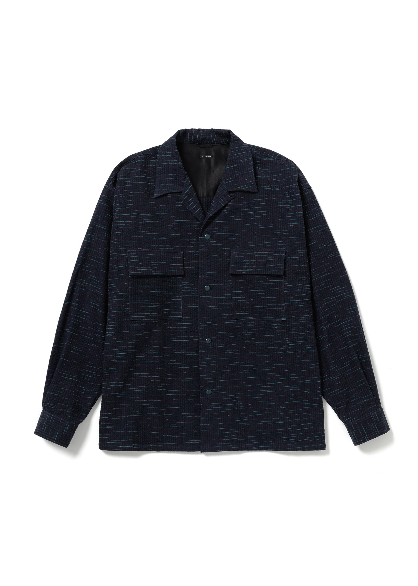 FILL THE BILL Square Pocket Open Collar Shirt (Navy)