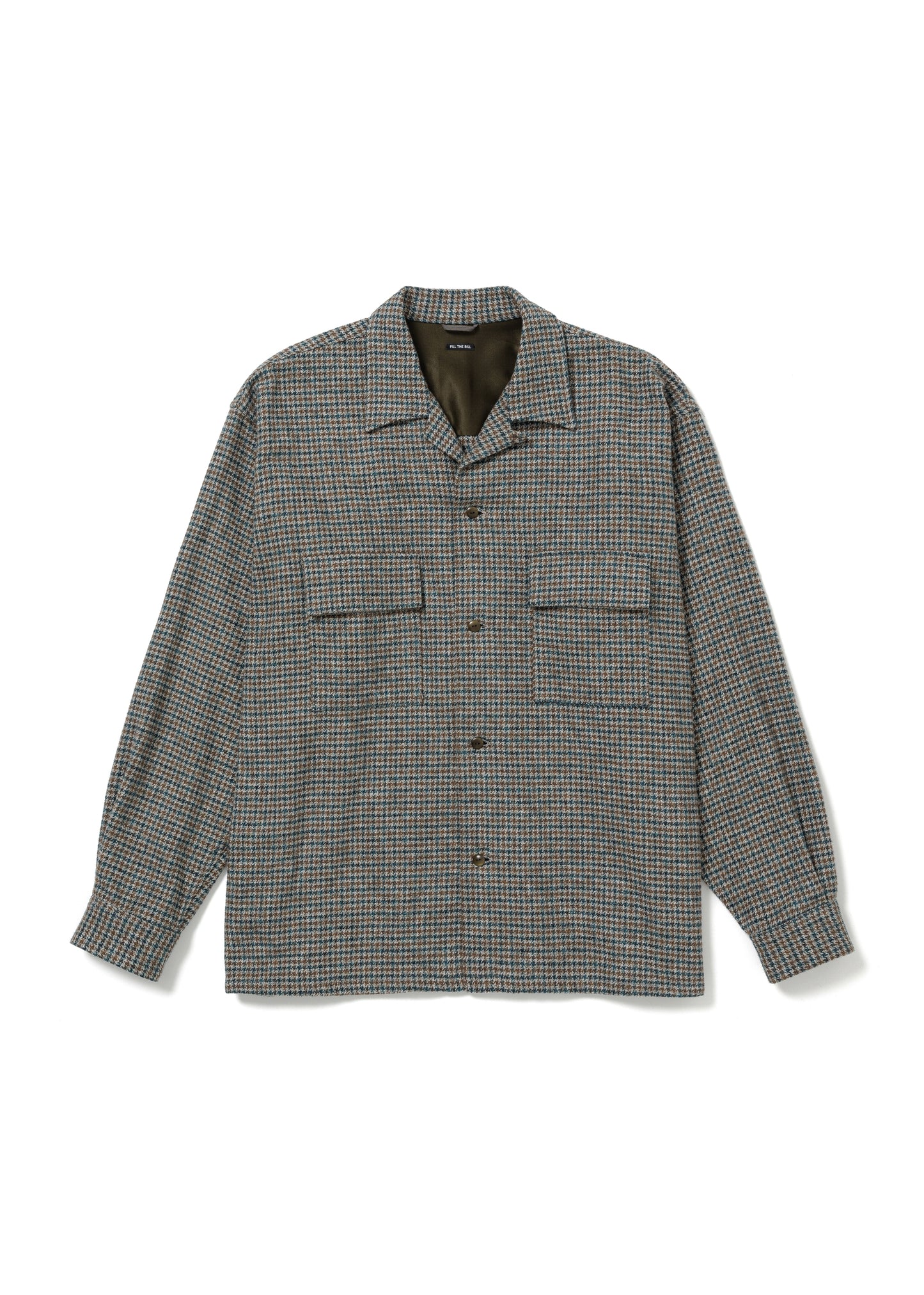 FILL THE BILL Square Pocket Open Collar Shirt (Houndstooth)