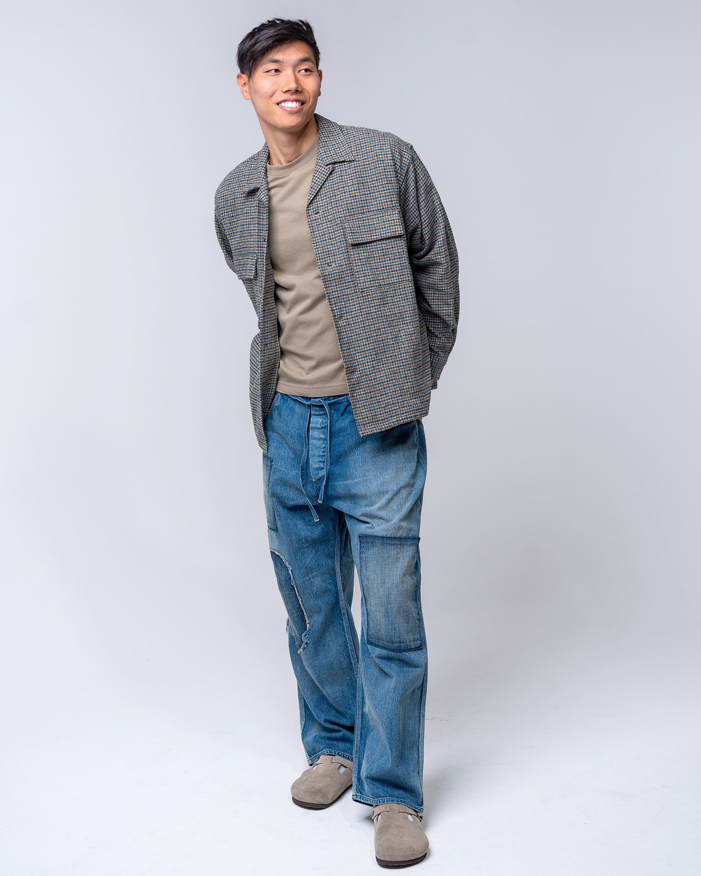 FILL THE BILL Square Pocket Open Collar Shirt (Houndstooth)