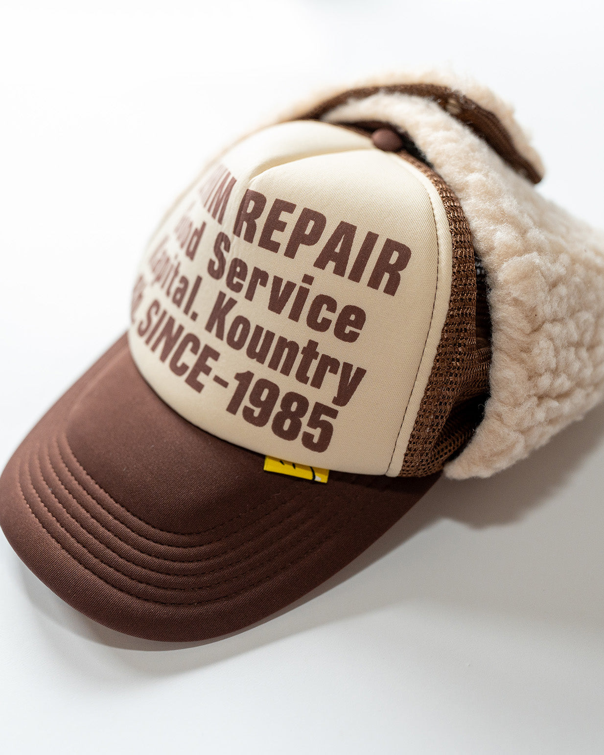 KAPITAL Denim Repair Service Lumber Trucker Cap - Brown
