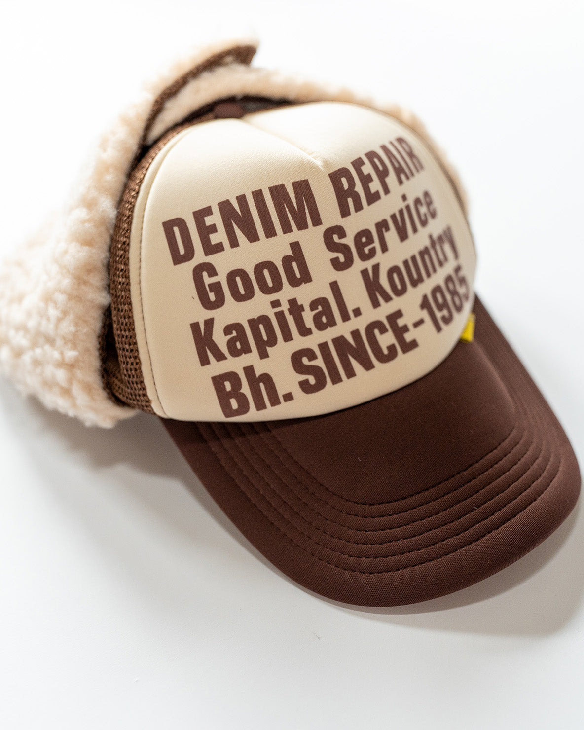 KAPITAL Denim Repair Service Lumber Trucker Cap - Brown